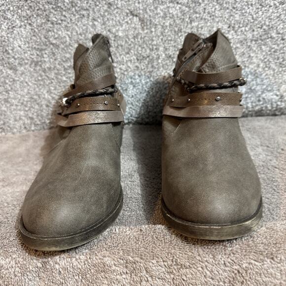 Retro Y2K SO Ankle Boots Womens 8 Boho Western Biker Braided Strap Faux Leather - Picture 3 of 11